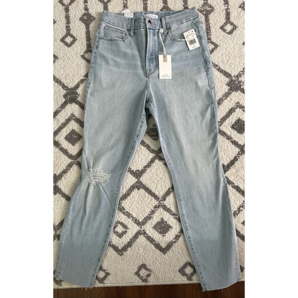 GOOD AMERICAN Good Waist Crop Raw Edge High Rise Jeans - Picture 11 of 16